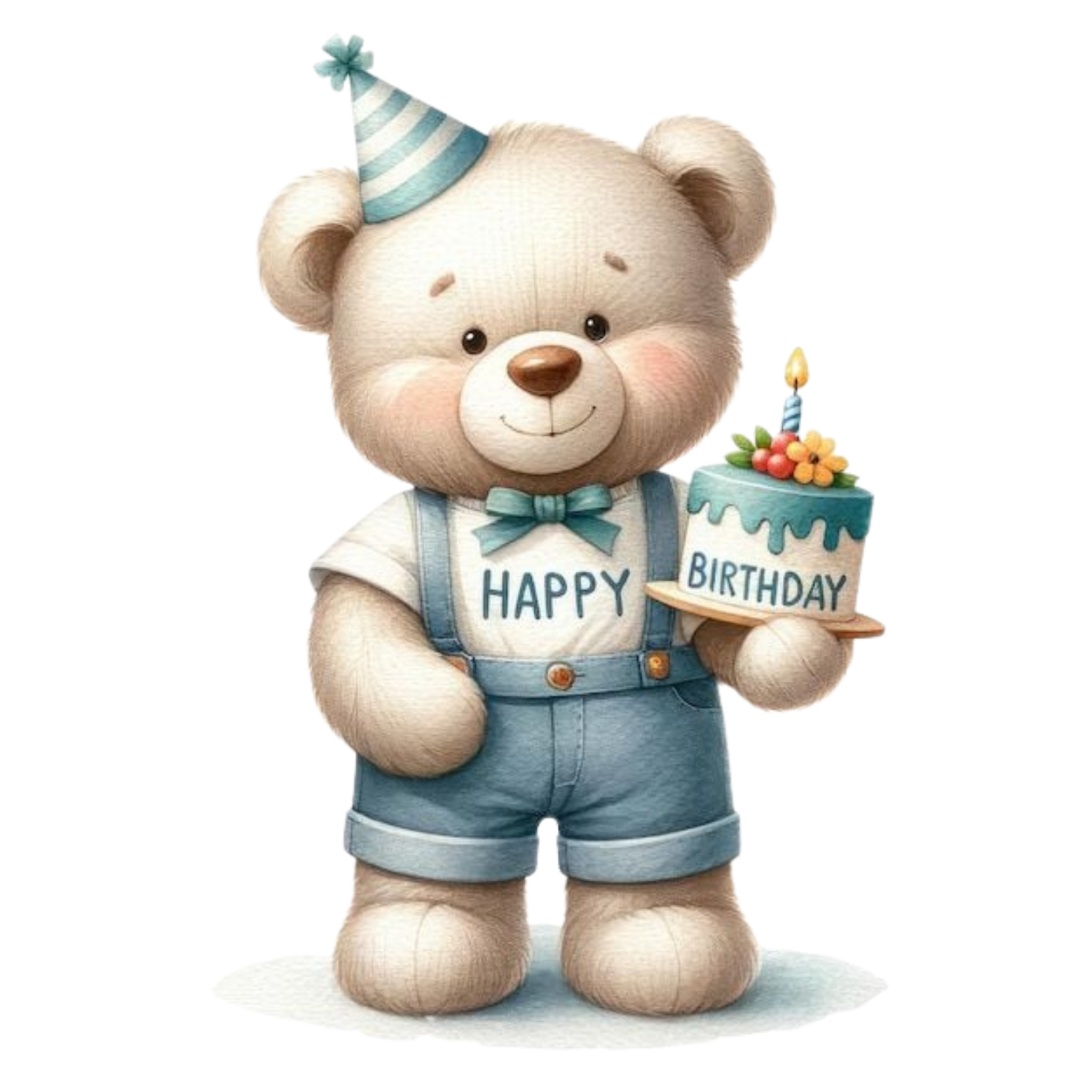 Cute birthday teddy bear holding a cake